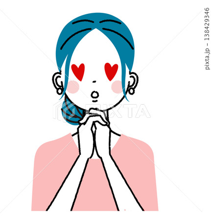 まとめ髪の若い女性　うっとりして目がハートになっている女性 138429346