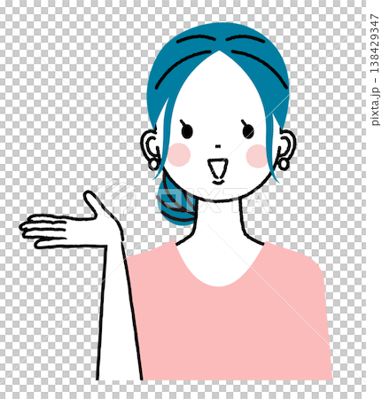 A young woman with her hair tied up; another woman making a gesture of invitation. A young woman with her hair tied up; another woman making a gesture of invitation. 138429347