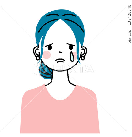 まとめ髪の若い女性 悲しい顔をして泣いている女性 まとめ髪の若い女性 悲しい顔をして泣いている女性 138429349