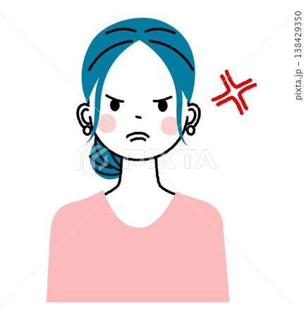 まとめ髪の若い女性 怖い顔で怒っている女性 まとめ髪の若い女性 怖い顔で怒っている女性 138429350