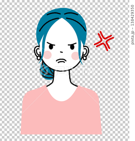 まとめ髪の若い女性 怖い顔で怒っている女性 まとめ髪の若い女性 怖い顔で怒っている女性 138429350