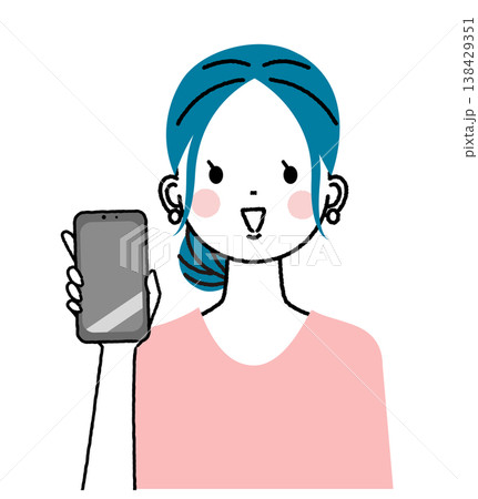 まとめ髪の若い女性　スマートフォンの画面をこちらへ向けている女性 138429351