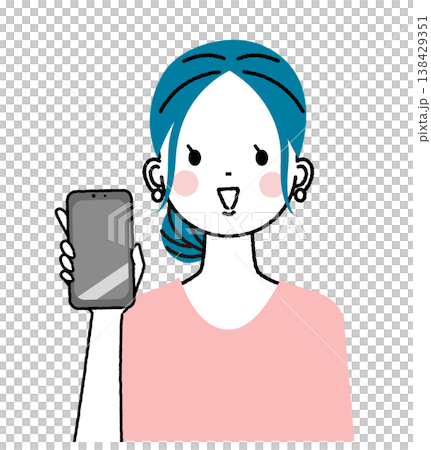 まとめ髪の若い女性　スマートフォンの画面をこちらへ向けている女性 138429351