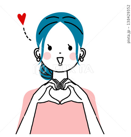まとめ髪の若い女性　両手でハートのジェスチャーをしている女性 138429352