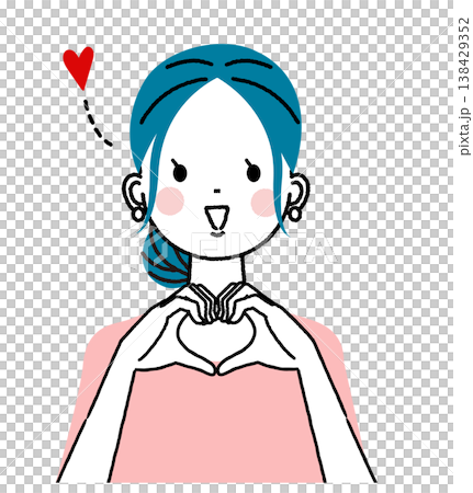 まとめ髪の若い女性　両手でハートのジェスチャーをしている女性 138429352