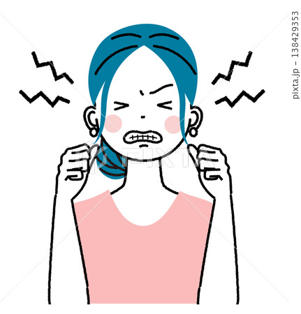 まとめ髪の若い女性　イライラしてヒステリックな表情をしている女性 138429353