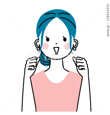 まとめ髪の若い女性 笑顔でガッツポーズをしている女性 まとめ髪の若い女性 笑顔でガッツポーズをしている女性 138429354