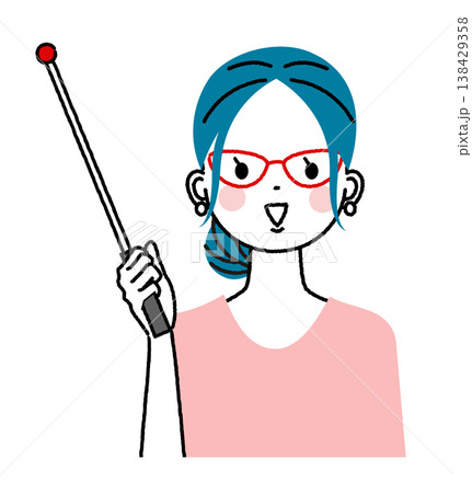 まとめ髪の若い女性 指示棒を持って教えている女性 まとめ髪の若い女性 指示棒を持って教えている女性 138429358