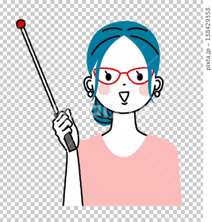 まとめ髪の若い女性 指示棒を持って教えている女性 まとめ髪の若い女性 指示棒を持って教えている女性 138429358