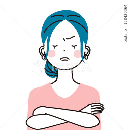 まとめ髪の若い女性 腕組みをして怒っている女性 まとめ髪の若い女性 腕組みをして怒っている女性 138429364