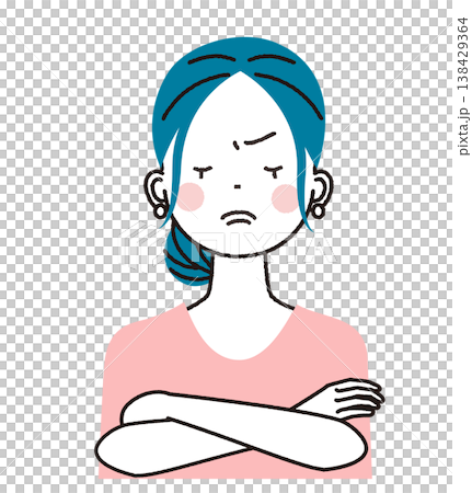 まとめ髪の若い女性 腕組みをして怒っている女性 まとめ髪の若い女性 腕組みをして怒っている女性 138429364