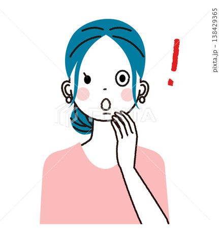 まとめ髪の若い女性　目を見開いて驚いている女性 138429365
