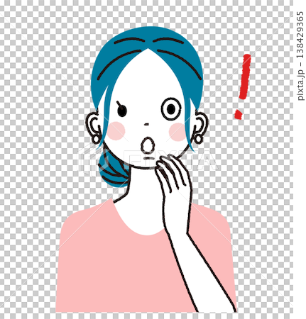 まとめ髪の若い女性　目を見開いて驚いている女性 138429365