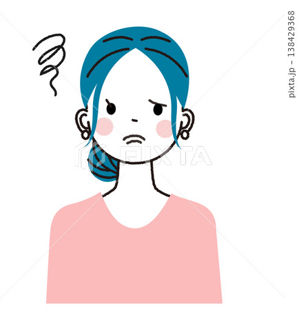 まとめ髪の若い女性　モヤモヤした表情の女性 138429368