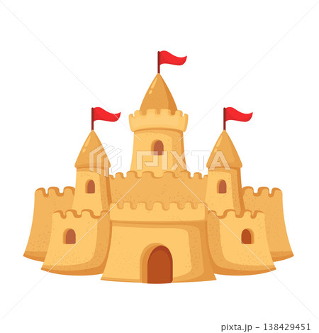 Cute Sand Castle Red flag Cartoon Vector Illustration Cute Sand Castle Red flag Cartoon Vector Illustration 138429451