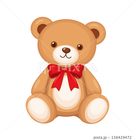 Cute Teddy Bear with Red Ribbon Cartoon Toy Vector Illustration Cute Teddy Bear with Red Ribbon Cartoon Toy Vector Illustration 138429472