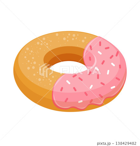 Cute Cartoon Dessert Glazed Strawberry Donut Vector Illustration 138429482