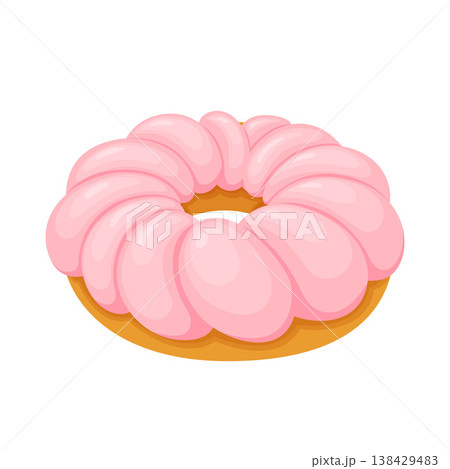 Cute Cartoon Dessert Pink Cream Donut Vector Illustration 138429483