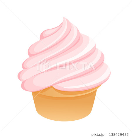 Cute Cartoon Pink Strawberry Ice Cream Cup Vector Illustration Cute Cartoon Pink Strawberry Ice Cream Cup Vector Illustration 138429485