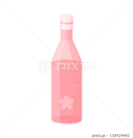 Cartoon Pink Sakura Flower Glass Bottle Vector Illustration 138429492
