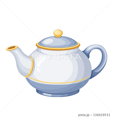 Cute Cartoon Elegant blue Teapot Vector Illustration Cute Cartoon Elegant blue Teapot Vector Illustration 138429531