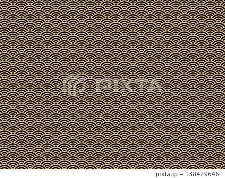 金色の青海波模様 黒背景の高級感ある和風バックグラウンド素材 金色の青海波模様 黒背景の高級感ある和風バックグラウンド素材 138429646