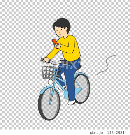 圖解:一名男子騎車時使用智慧型手機。違規行為、處罰、危險行為、NG 圖解:一名男子騎車時使用智慧型手機。違規行為、處罰、危險行為、NG 138429814