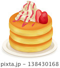 皿にのったいちごとホイップクリームのパンケーキ 138430168