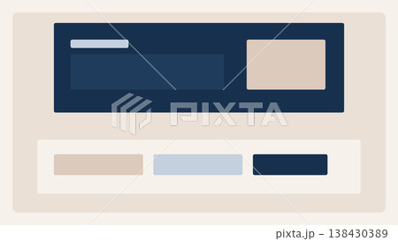 Dark interface layout with large content panel and secondary blocks in modern minimal UI design showing contrast composition for web application dashboard template 138430389