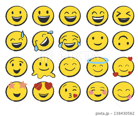 色んな表情のゆるい手描き顔文字 アイコンセット 138430562