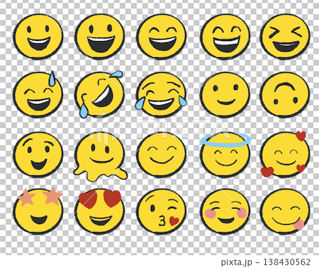 色んな表情のゆるい手描き顔文字 アイコンセット 138430562