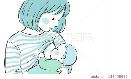 部屋で優しく赤ちゃんに授乳する母親の温かいイラスト 138430983