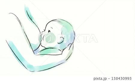 部屋で優しく赤ちゃんに授乳する母親の温かいイラスト 138430993