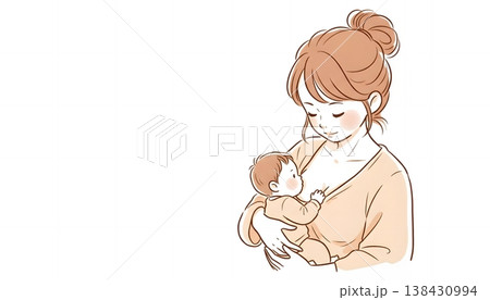 部屋で優しく赤ちゃんに授乳する母親の温かいイラスト 138430994