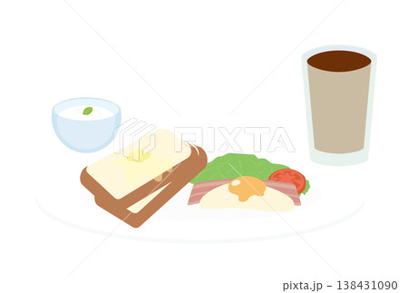 アイスコーヒーとヨーグルト付きの洋食のモーニングセット 138431090