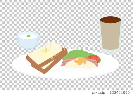 アイスコーヒーとヨーグルト付きの洋食のモーニングセット 138431090