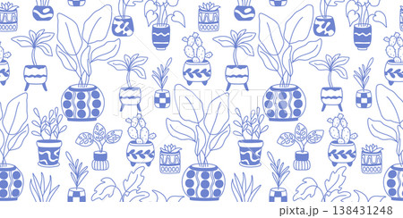 Seamless pattern with hand drawn houseplants 138431248