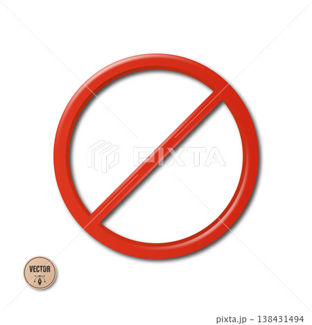 Vector 3d Red Prohibition Sign, Isolated. Red Forbidden Circle with Diagonal Slash Isolated. Round Prohibition Icon for Warning Concept Vector 3d Red Prohibition Sign, Isolated. Red Forbidden Circle with Diagonal Slash Isolated. Round Prohibition Icon for Warning Concept 138431494