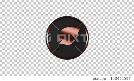 [Transparent Background] 3D Rubber Texture Medal Leaf Mark [Black/Bronze] Eco/Nature Icon 138431597