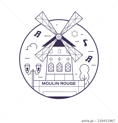 Moulin Rouge Windmill Paris Landmark Line Icon 138431967