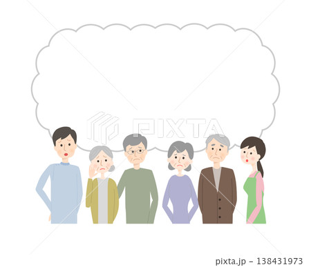 不安そうに考えているシニアと介護スタッフたち 138431973