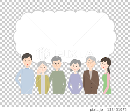 不安そうに考えているシニアと介護スタッフたち 138431973