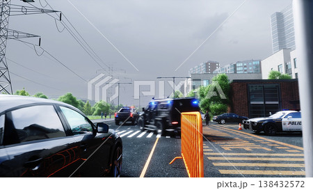 An swat police driving fast on a city street. 3d rendering. An swat police driving fast on a city street. 3d rendering. 138432572