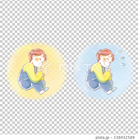 A set of images: a sleeping child and a crying child. 138432589