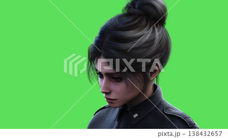 female police officer idle. Green screen isolate. 3d rendering. 138432657