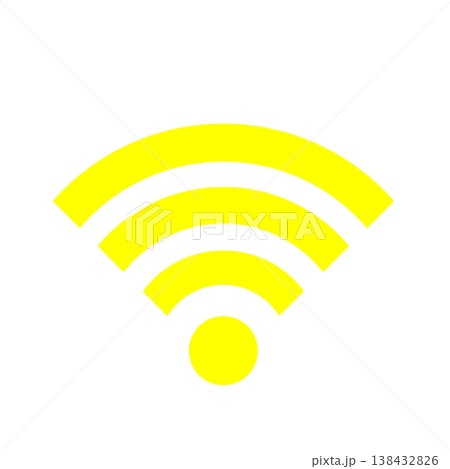 Wi-Fiと無線通信を表すシンプルな電波アイコン(黄色) Wi-Fiと無線通信を表すシンプルな電波アイコン(黄色) 138432826