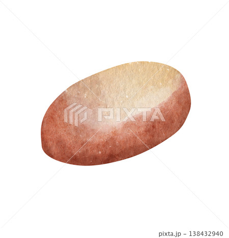 Smooth, hand-drawn watercolor zen stone in warm brown tones, isolated on white background, for use in minimalist spa, wellness, and meditation-themed designs 138432940