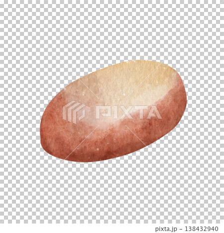Smooth, hand-drawn watercolor zen stone in warm brown tones, isolated on white background, for use in minimalist spa, wellness, and meditation-themed designs 138432940