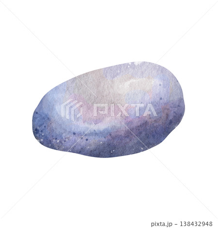 Gray purple stone. Watercolor illustration, Isolated object on white background. Hand-drawn. Natural element for eco-cosmetics packaging design, spa, calming meditation postcard 138432948