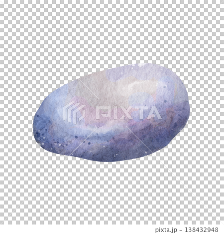 Gray purple stone. Watercolor illustration, Isolated object on white background. Hand-drawn. Natural element for eco-cosmetics packaging design, spa, calming meditation postcard 138432948